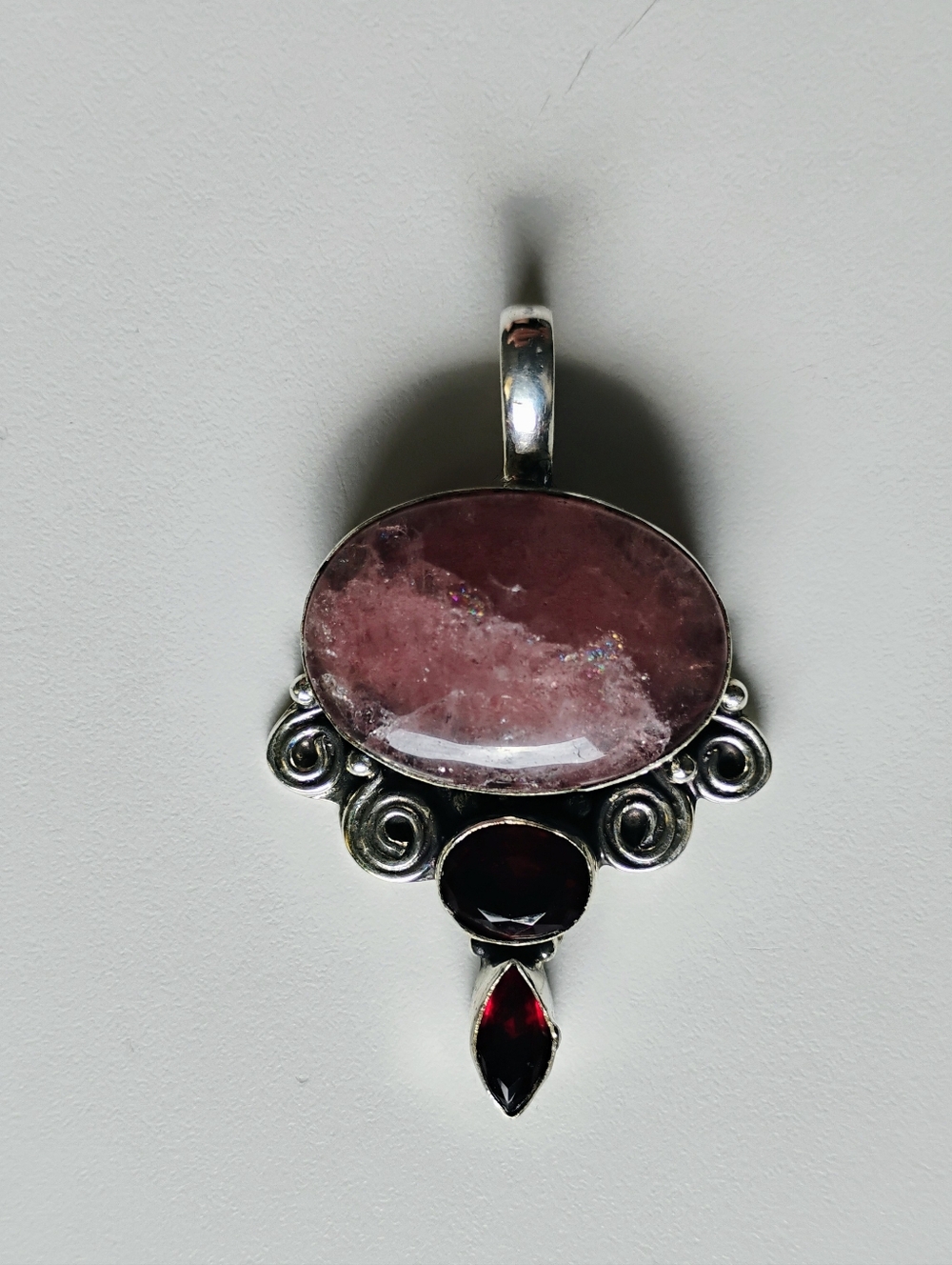Strawberry quartz and garnet pendant 925 Sterling Silver